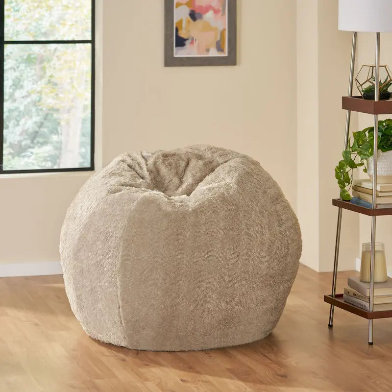 Pouf géant en fausse fourrure Modern Glam, style hiver, siège de salon surdimensionné pour le salon