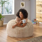 Pouf géant en fausse fourrure Modern Glam, style hiver, siège de salon surdimensionné pour le salon