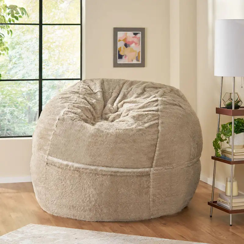 Pouf géant en fausse fourrure Modern Glam, style hiver, siège de salon surdimensionné pour le salon