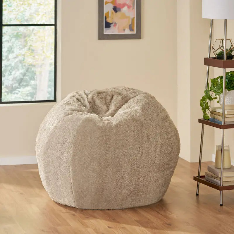Pouf géant en fausse fourrure Modern Glam, style hiver, siège de salon surdimensionné pour le salon