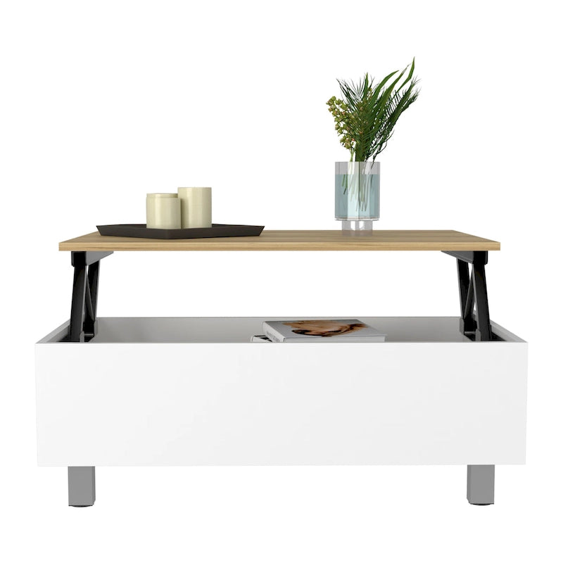 Table basse relevable avec rangement dissimulé et 4 pieds, table de salon moderne