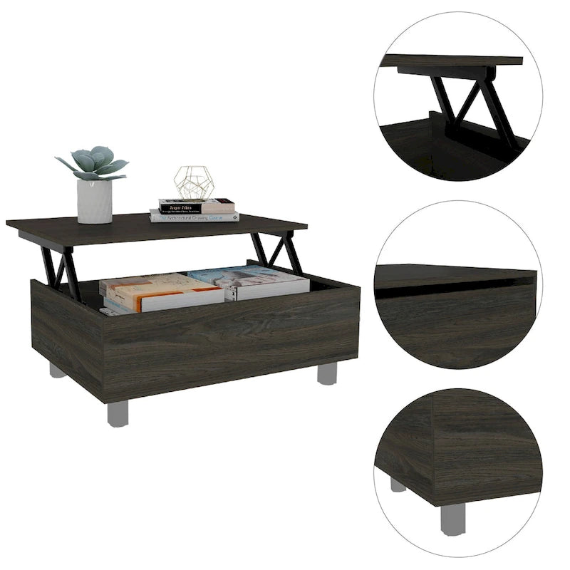 Table basse relevable avec rangement dissimulé et 4 pieds, table de salon moderne