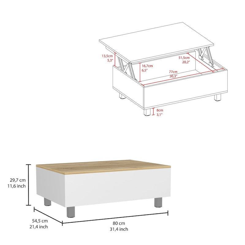 Table basse relevable avec rangement dissimulé et 4 pieds, table de salon moderne