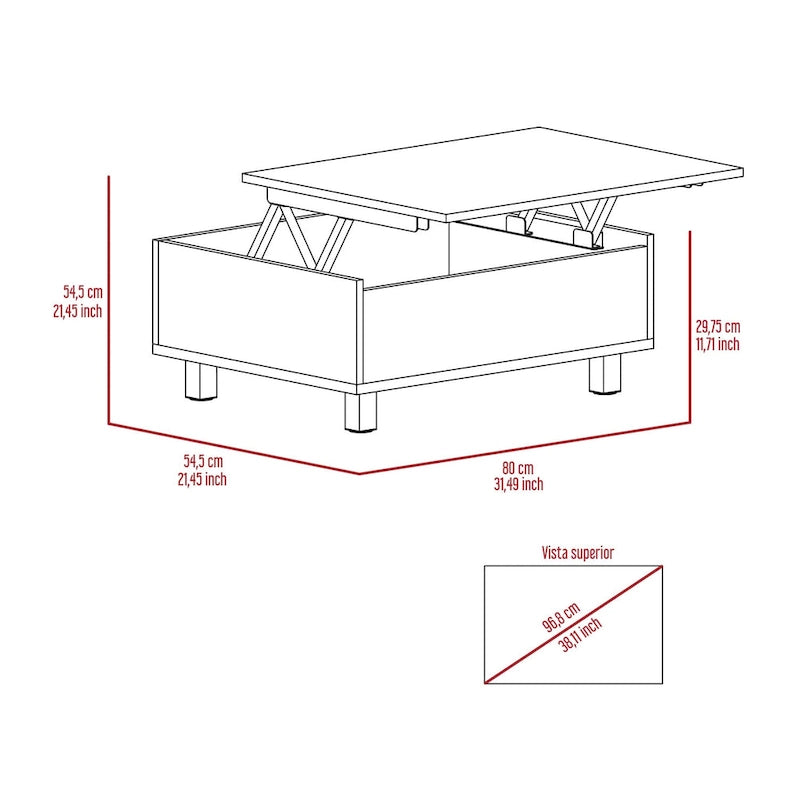 Table basse relevable avec rangement dissimulé et 4 pieds, table de salon moderne