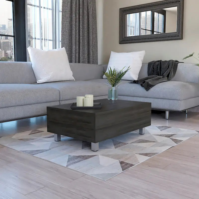 Table basse relevable avec rangement dissimulé et 4 pieds, table de salon moderne