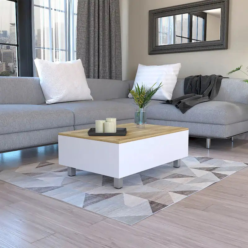 Table basse relevable avec rangement dissimulé et 4 pieds, table de salon moderne