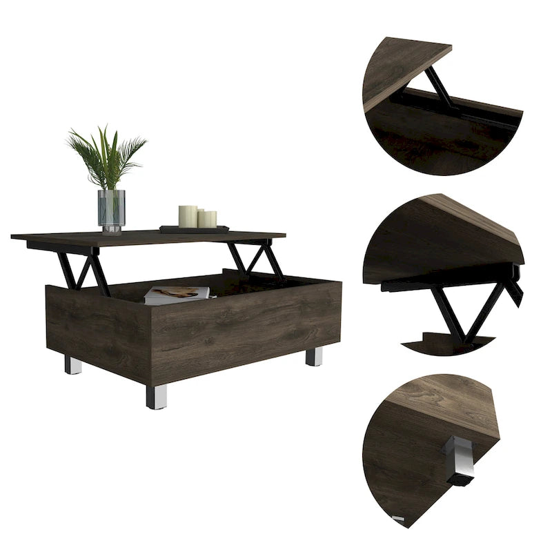 Table basse relevable avec rangement dissimulé et 4 pieds, table de salon moderne