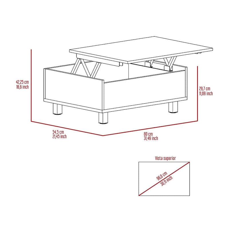 Table basse relevable avec rangement dissimulé et 4 pieds, table de salon moderne