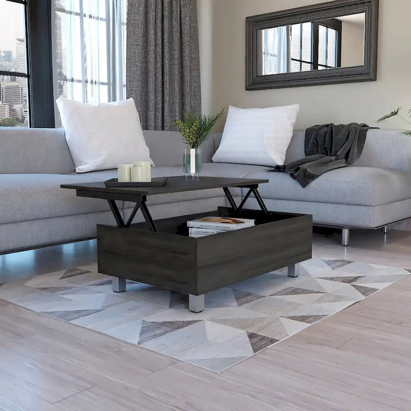 Table basse relevable avec rangement dissimulé et 4 pieds, table de salon moderne