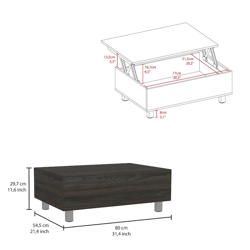 Table basse relevable avec rangement dissimulé et 4 pieds, table de salon moderne