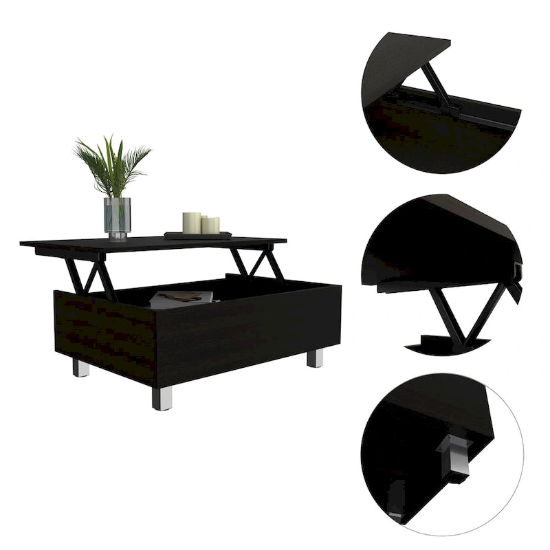Table basse relevable avec rangement dissimulé et 4 pieds, table de salon moderne