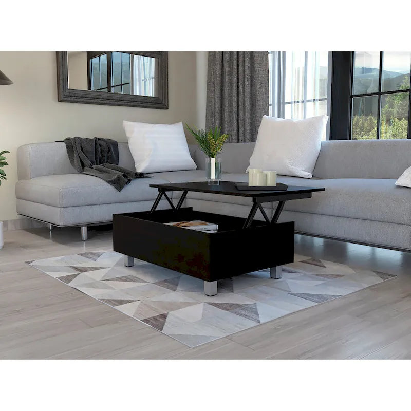 Table basse relevable avec rangement dissimulé et 4 pieds, table de salon moderne