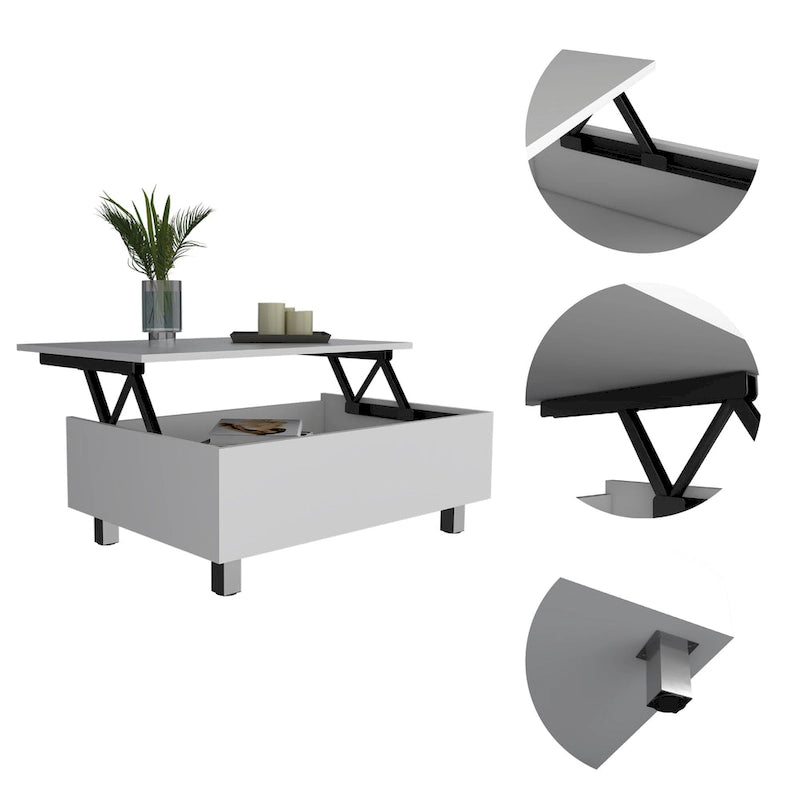 Table basse relevable avec rangement dissimulé et 4 pieds, table de salon moderne