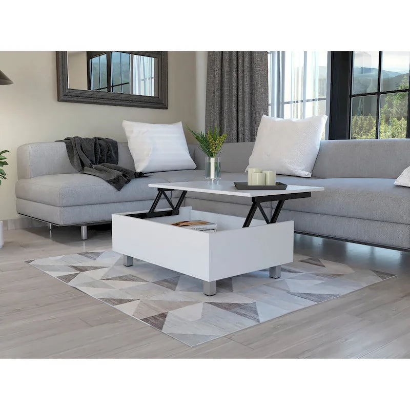 Table basse relevable avec rangement dissimulé et 4 pieds, table de salon moderne