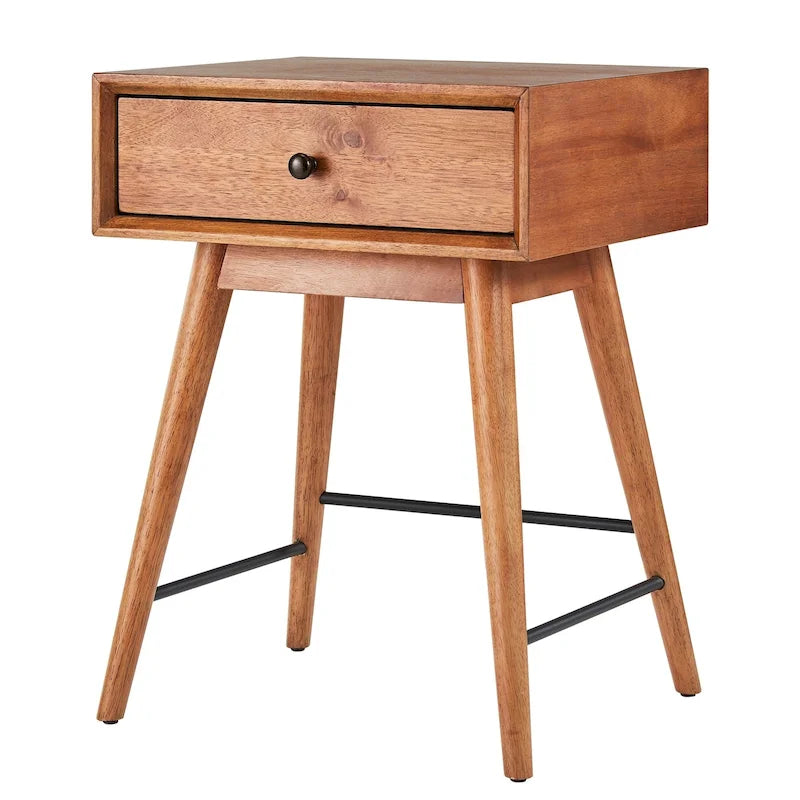 Table d'appoint en bois à 1 tiroir avec étagère ouverte, Table de chevet moderne pour salon et chambre à coucher