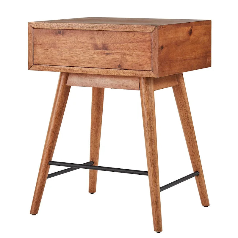 Table d'appoint en bois à 1 tiroir avec étagère ouverte, Table de chevet moderne pour salon et chambre à coucher