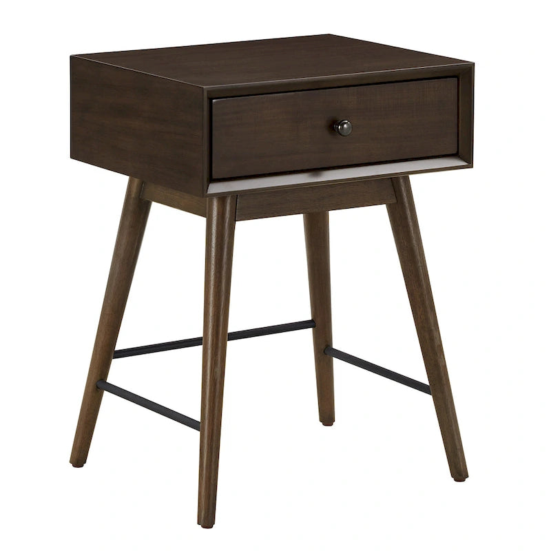 Table d'appoint en bois à 1 tiroir avec étagère ouverte, Table de chevet moderne pour salon et chambre à coucher