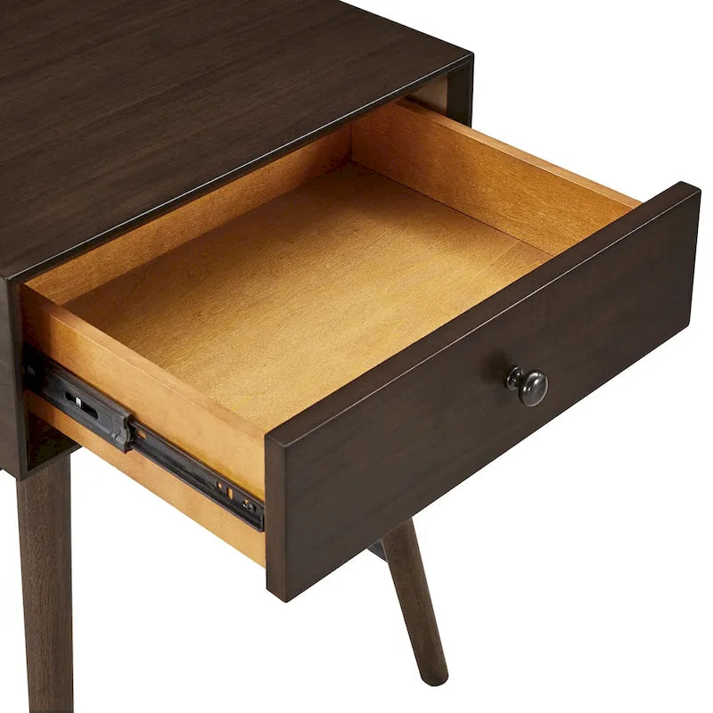 Table d'appoint en bois à 1 tiroir avec étagère ouverte, Table de chevet moderne pour salon et chambre à coucher