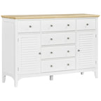Buffet bahut moderne blanc avec tiroirs, plateau en bois d'hévéa, étagères réglables
