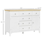 Buffet bahut moderne blanc avec tiroirs, plateau en bois d'hévéa, étagères réglables