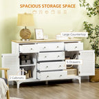 Buffet bahut moderne blanc avec tiroirs, plateau en bois d'hévéa, étagères réglables