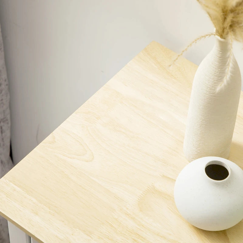 Buffet bahut moderne blanc avec tiroirs, plateau en bois d'hévéa, étagères réglables