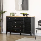 Buffet bahut moderne blanc avec tiroirs, plateau en bois d'hévéa, étagères réglables