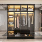 Élégante Armoire Noire avec Éclairage LED et Portes en Verre Trempé