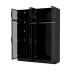 Élégante Armoire Noire avec Éclairage LED et Portes en Verre Trempé