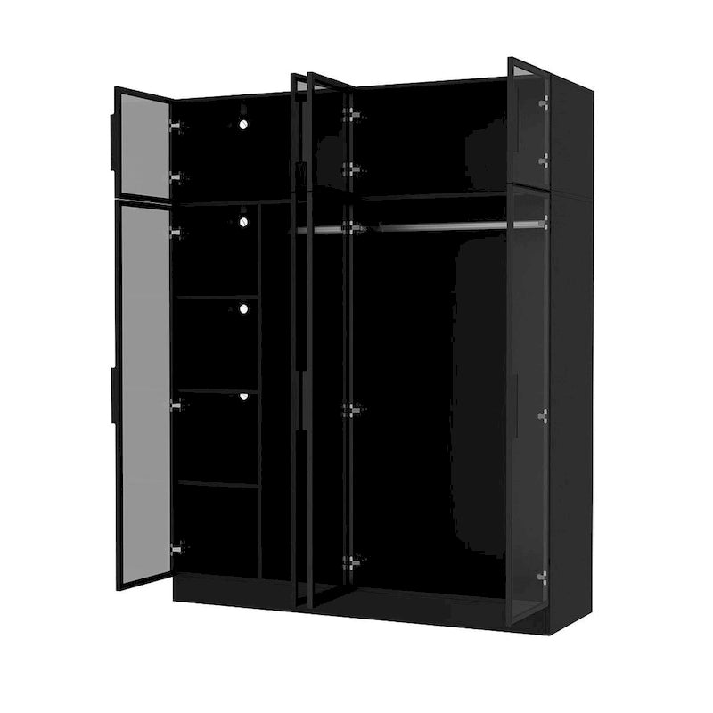 Élégante Armoire Noire avec Éclairage LED et Portes en Verre Trempé