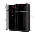 Élégante Armoire Noire avec Éclairage LED et Portes en Verre Trempé