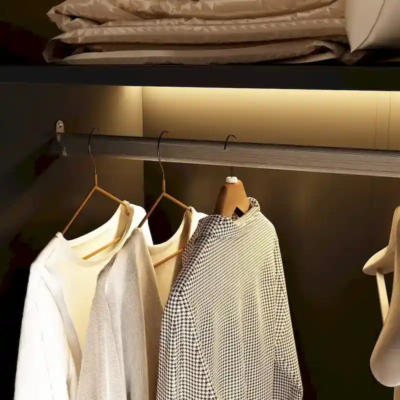 Élégante Armoire Noire avec Éclairage LED et Portes en Verre Trempé