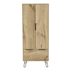 Armoire-penderie autoportante avec tringle à vêtements, tiroir, pieds épingle et armoire à double porte