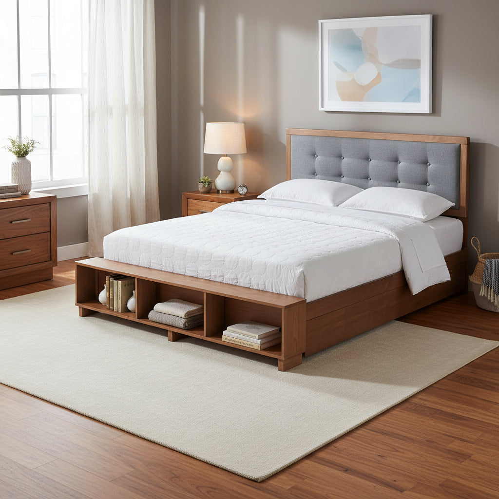 Lit plateforme Cosma moderne de transition en bois avec 4 tiroirs de rangement