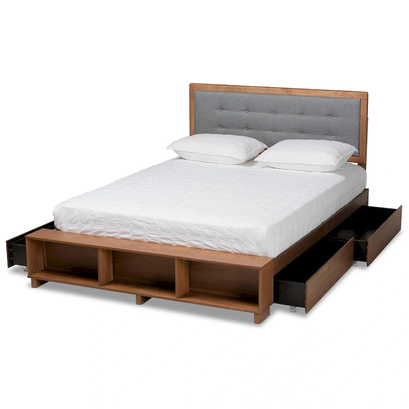 Lit plateforme Cosma moderne de transition en bois avec 4 tiroirs de rangement