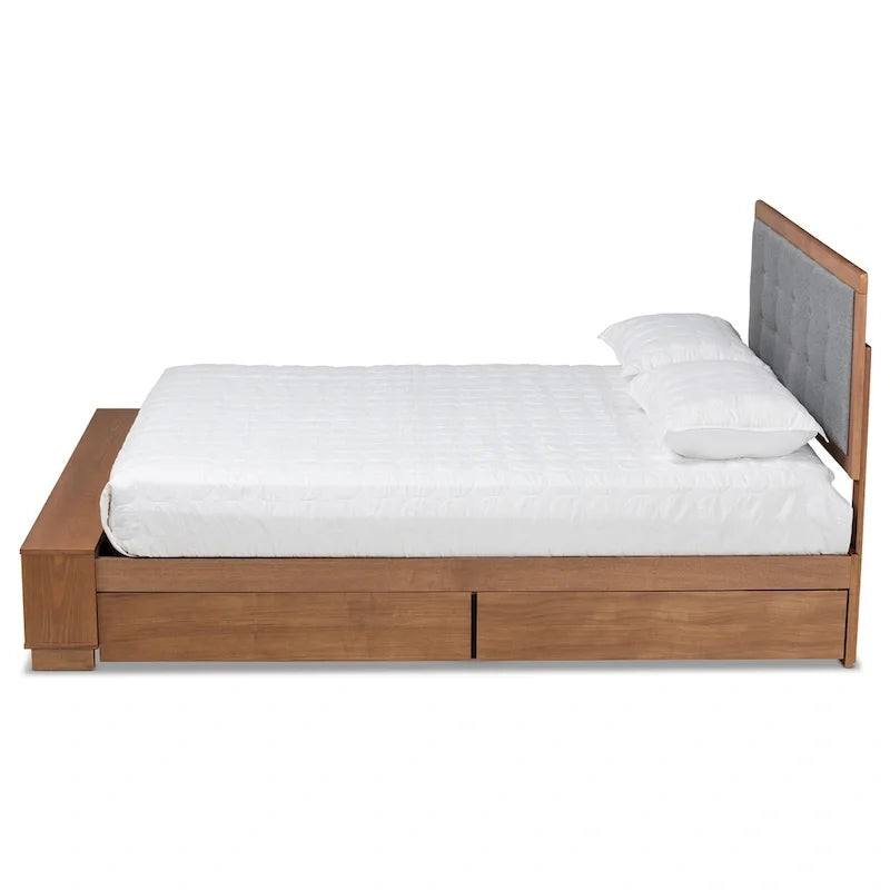Lit plateforme Cosma moderne de transition en bois avec 4 tiroirs de rangement
