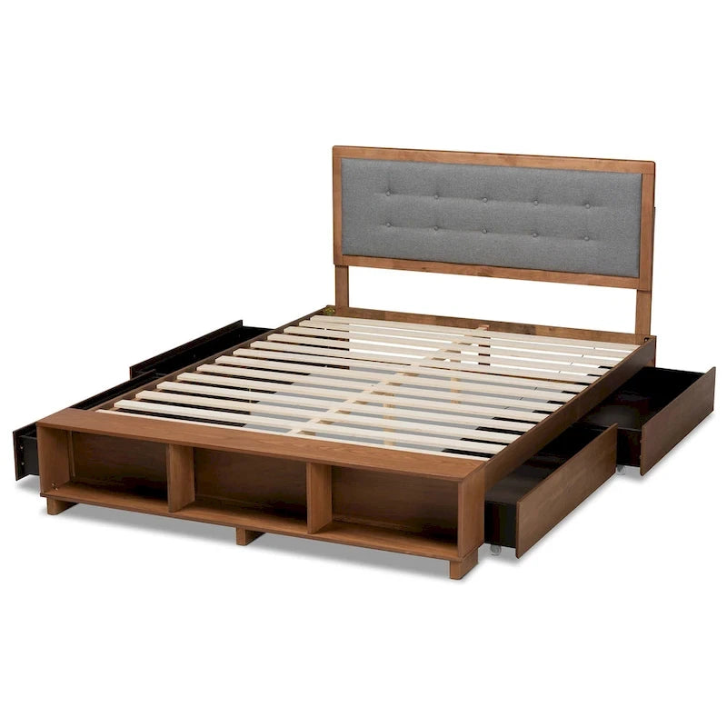 Lit plateforme Cosma moderne de transition en bois avec 4 tiroirs de rangement