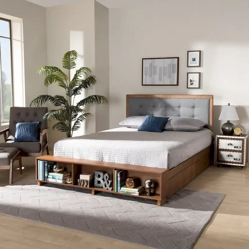 Lit plateforme Cosma moderne de transition en bois avec 4 tiroirs de rangement