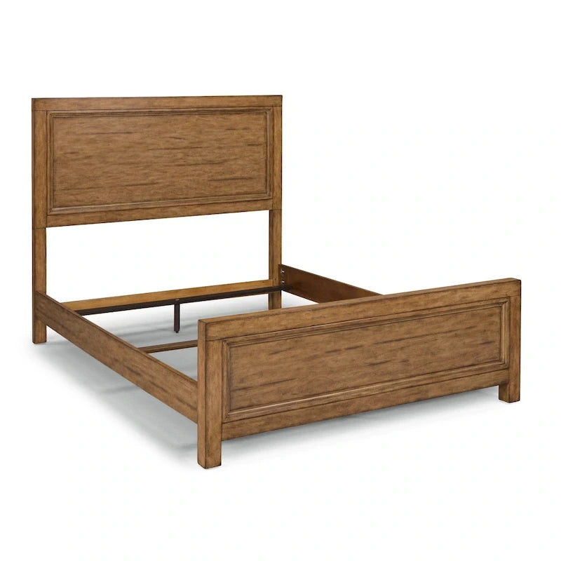 Lit Queen-Size avec Cadre en Bois Massif Fini Noyer Caramélisé, Meuble de Chambre Moderne
