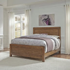Lit Queen-Size avec Cadre en Bois Massif Fini Noyer Caramélisé, Meuble de Chambre Moderne
