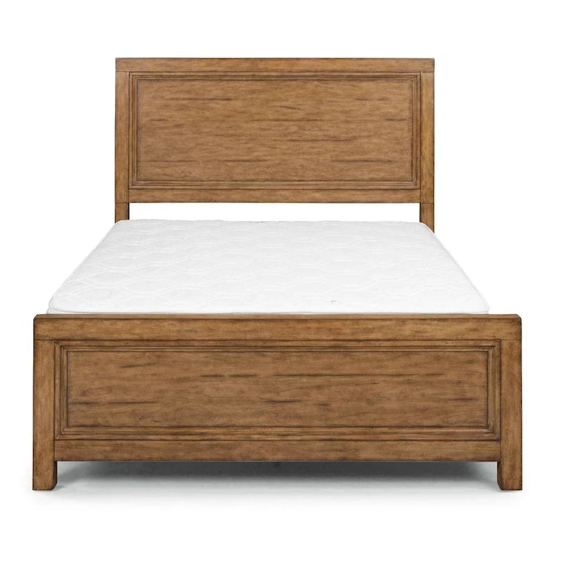 Lit Queen-Size avec Cadre en Bois Massif Fini Noyer Caramélisé, Meuble de Chambre Moderne