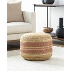 Pouf ottoman à rayures style ferme, tissu tissé, coussin de sol pour salon et chambre