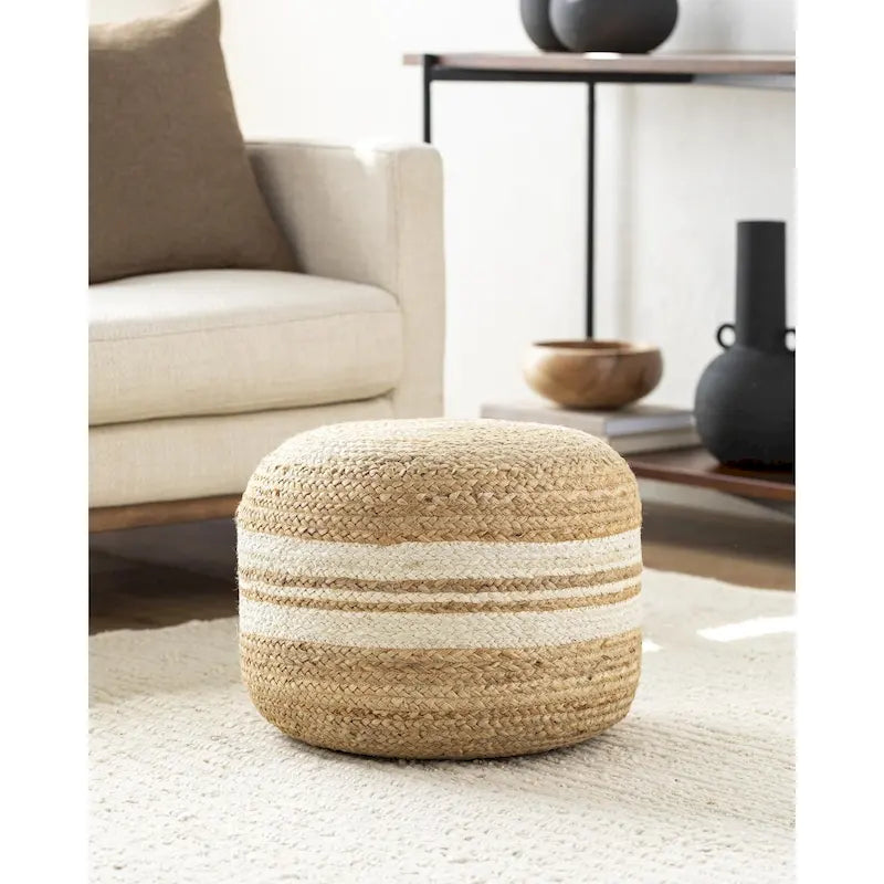 Pouf ottoman à rayures style ferme, tissu tissé, coussin de sol pour salon et chambre