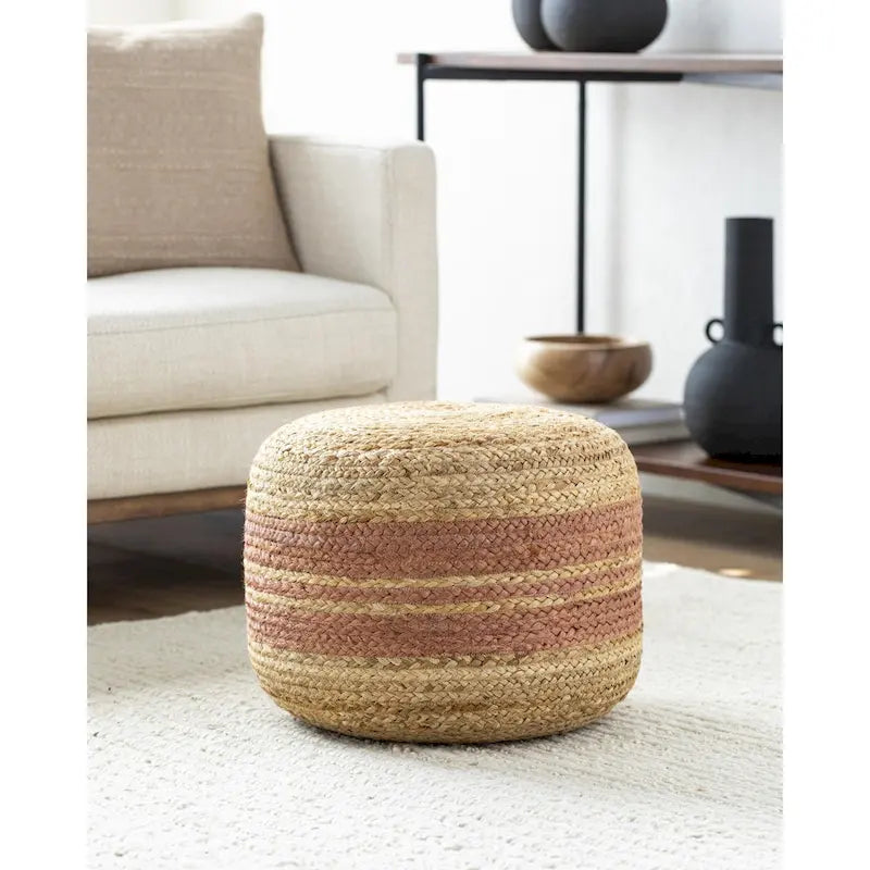 Pouf ottoman à rayures style ferme, tissu tissé, coussin de sol pour salon et chambre