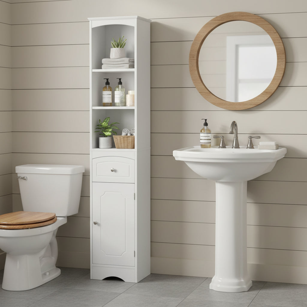 Armoire haute de salle de bain de 72 po avec tiroir et 5 tablettes ajustables