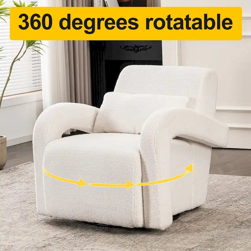 Fauteuil douillet en tissu Teddy blanc – Chaise longue moderne et robuste avec accoudoirs incurvés et épais rembourrage pour un confort moelleux