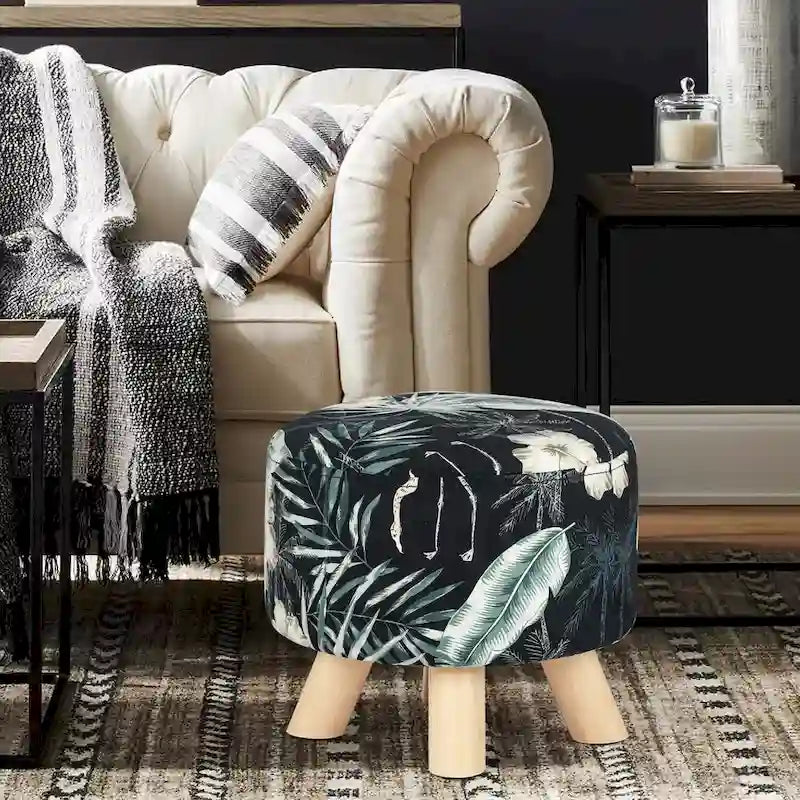 Repose-pieds Ottomane Rond Moderne en Velours, Repose-pieds Rembourré pour Salon et Chambre à Coucher