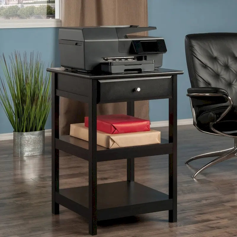 Meuble Imprimante Noir avec Rangement, Chariot Roulant Mobile pour Bureau à Domicile