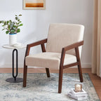 Fauteuil d'appoint Mid-Century Modern, Cadre en bois massif, Rembourré Marron/Blanc/Bleu, Salon