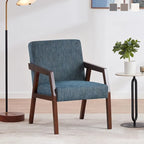 Fauteuil d'appoint Mid-Century Modern, Cadre en bois massif, Rembourré Marron/Blanc/Bleu, Salon